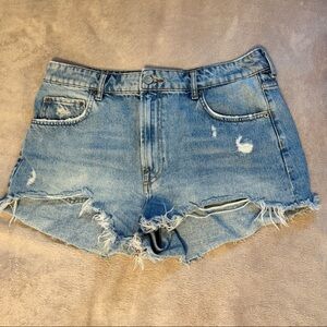 Zara Blue Distressed Jean Shorts
